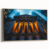 Framed canvas featuring a vintage-style New York City landscape in black and gold tones, ideal for bedroom wall art.