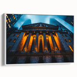 Vintage poster art of NYC skyline in vibrant colors on extra-large framed canvas, suitable for living room decor.