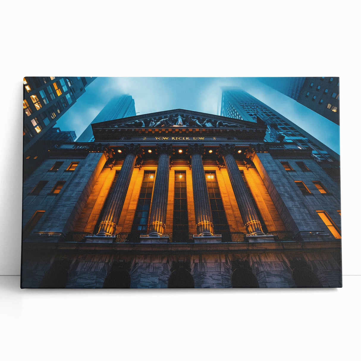 Large black and white photo of NYC skyline on stretched canvas, ideal for kitchen wall art.