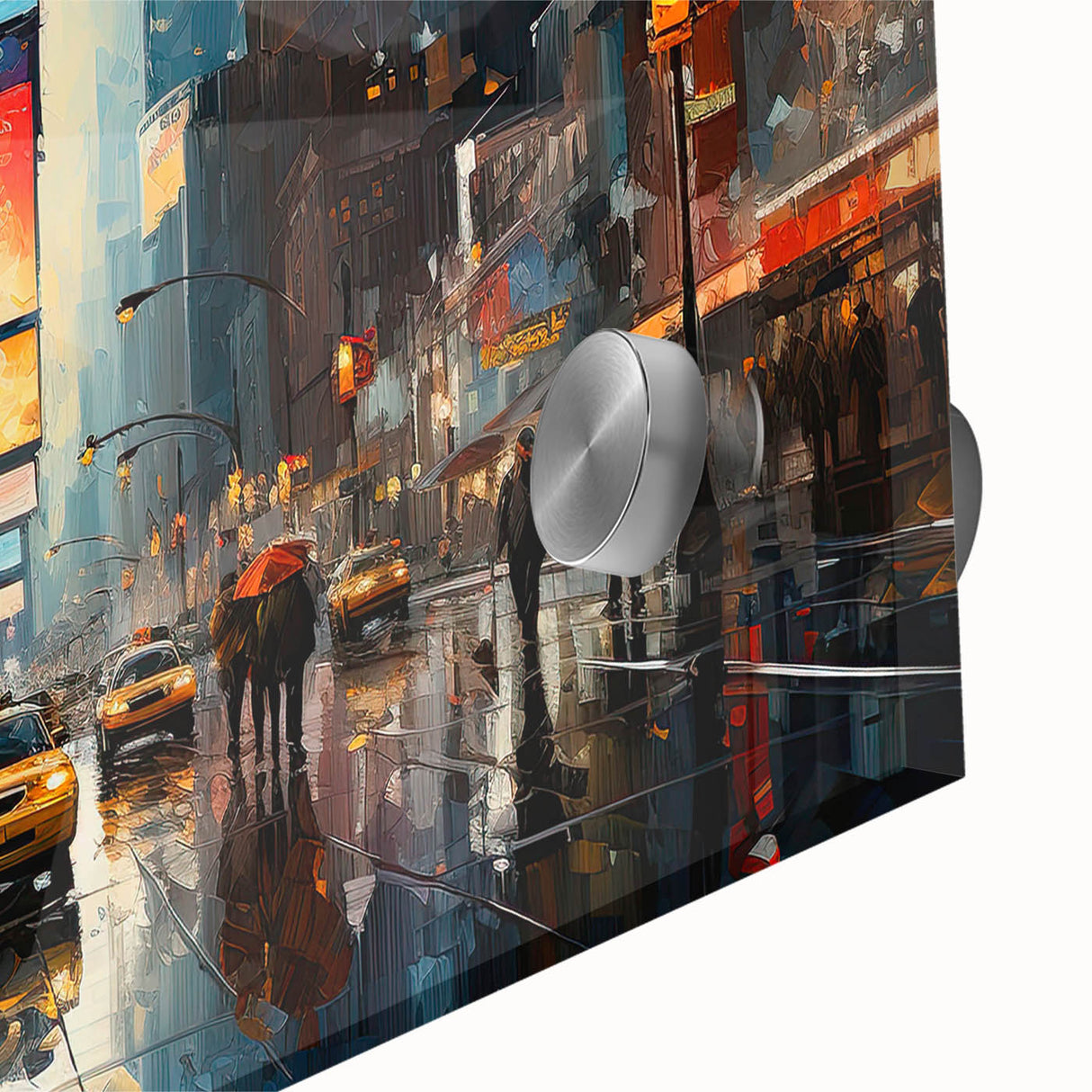 Acrylic print of New York City's Times Square in vibrant colors, ideal for modern bedroom or dining room decor.