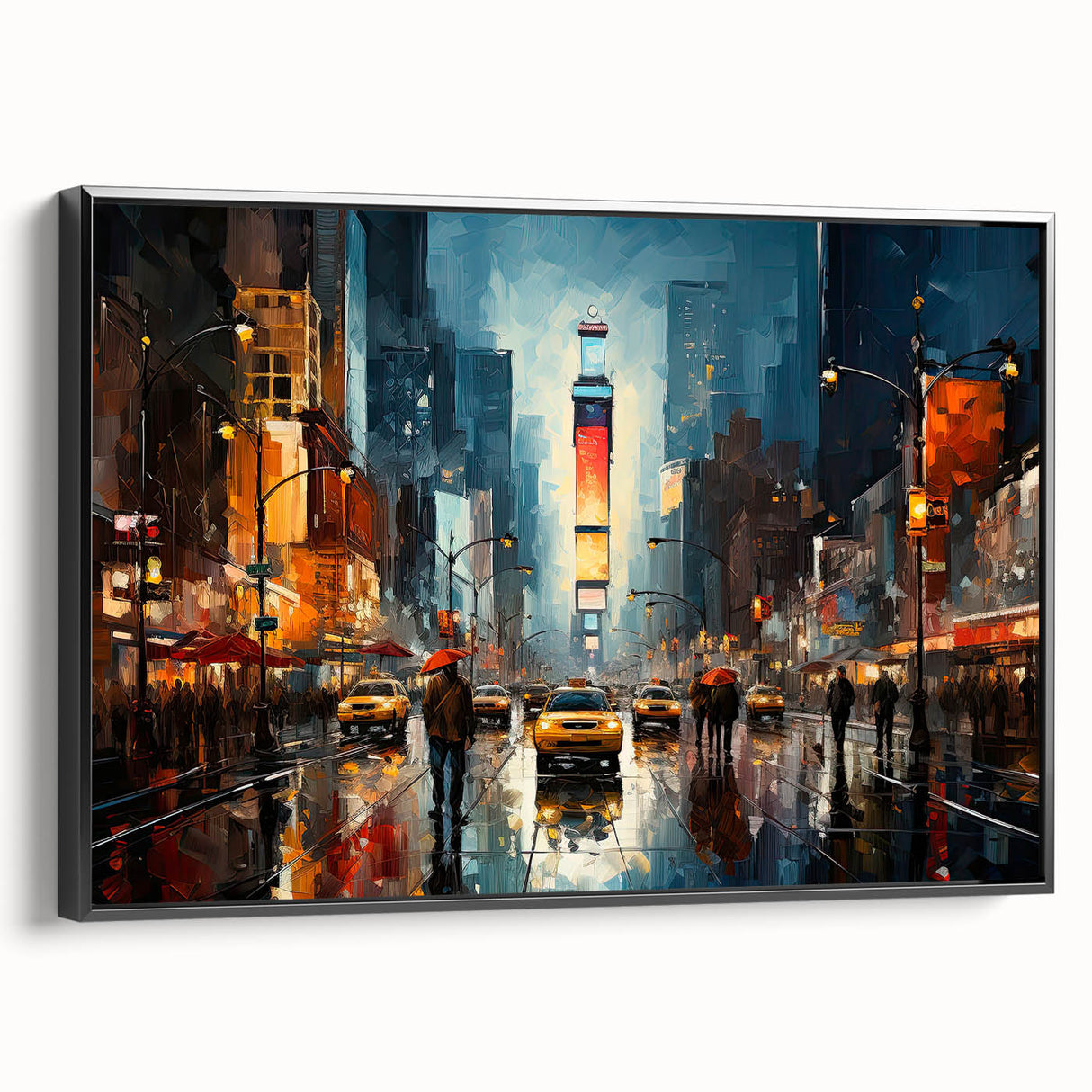 Black and white framed canvas of Times Square with vintage poster art style, ideal for bedroom wall decor.