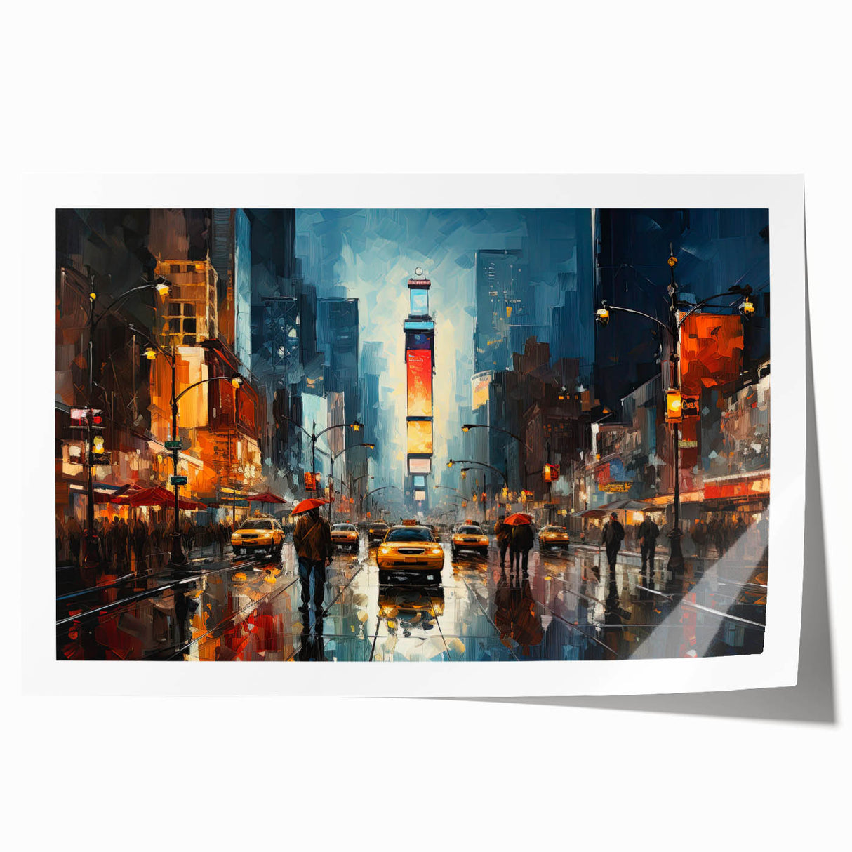 Times Square scene in vibrant colors on extra large rolled canvas, ideal for art wall dining room.