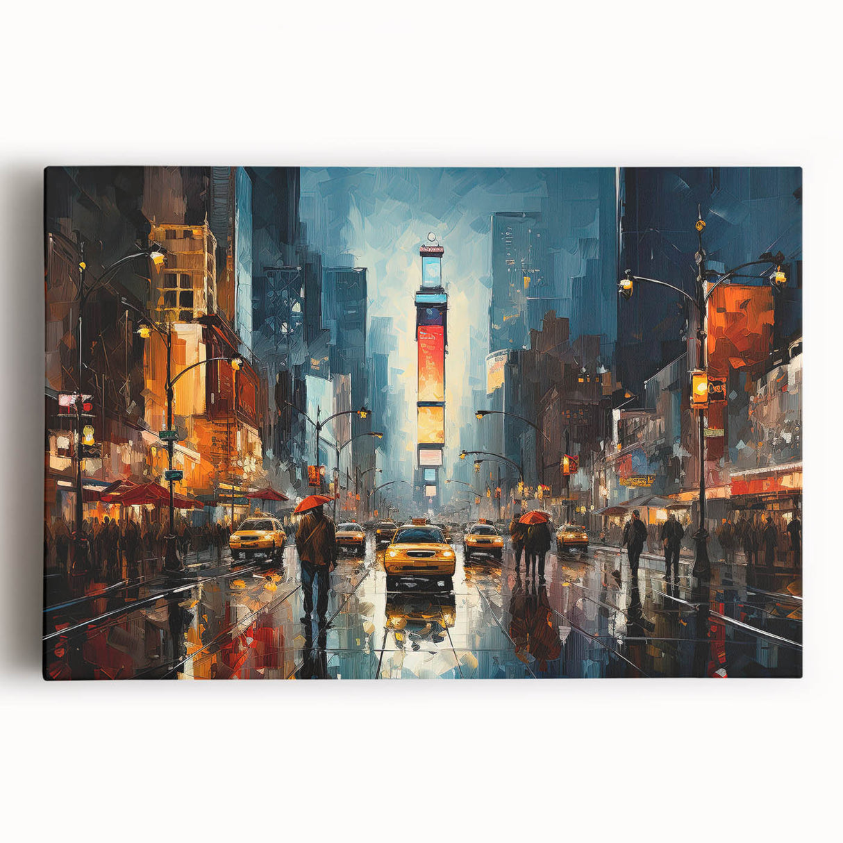 Black and white stretched canvas of Times Square, ideal for kitchen wall art.