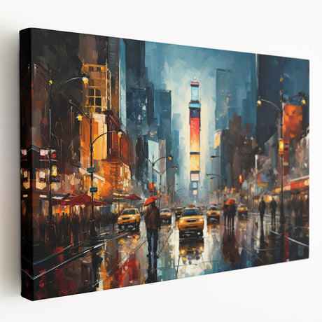 Times Square scene on large stretched canvas in vivid colors, suited for kitchen wall art.