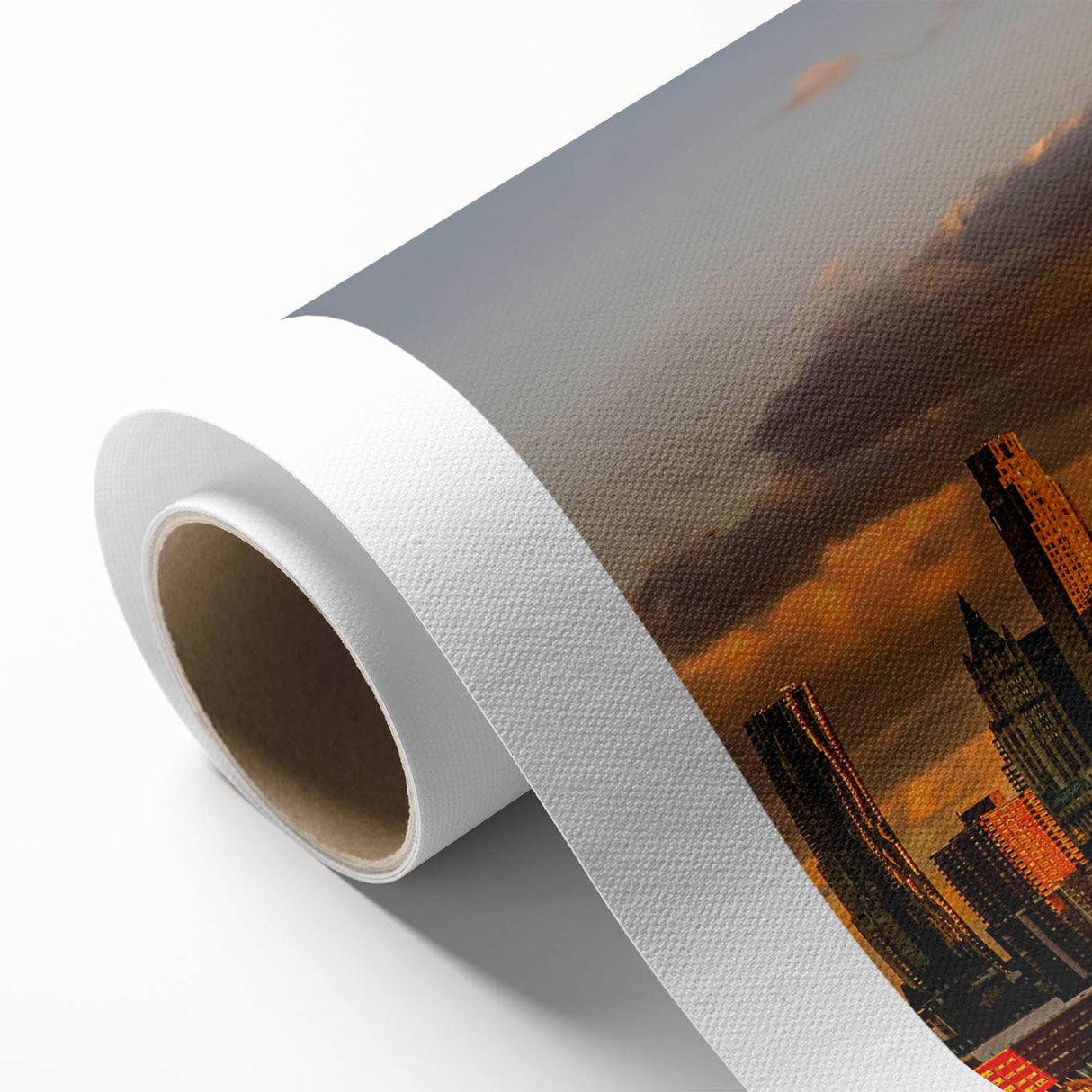 Art deco poster of NYC Trade Center in monochrome, ideal for nursery wall art, on rolled canvas.
