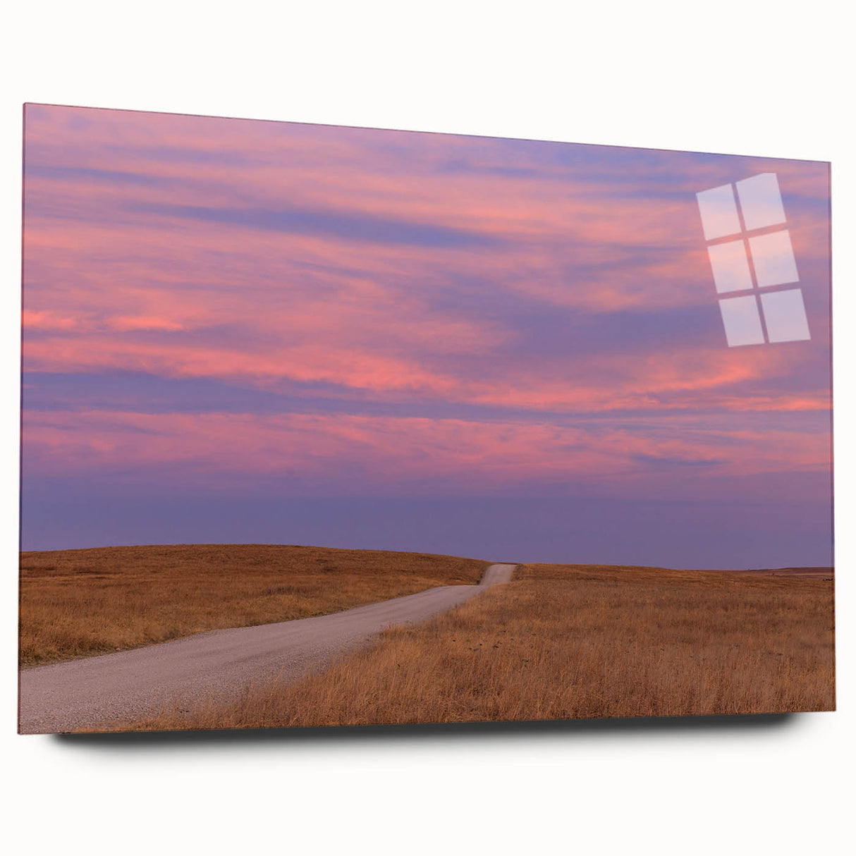 Large abstract wall art depicting Oklahoma scenery in muted earth tones, printed on acrylic glass.