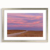 Textured art print of abstract Oklahoma scenery in muted earth tones, presented in a silver frame with mat.