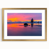 Extra large wall art featuring an abstract depiction of Cannon Beach, Oregon, with textured elements in neutral tones.