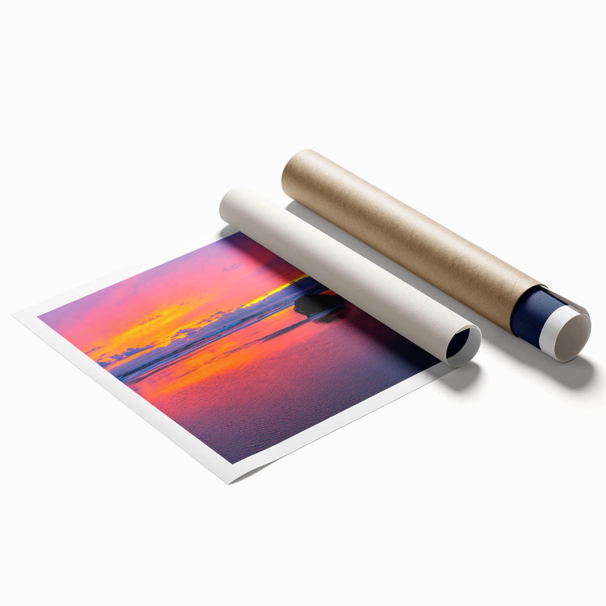 Extra large rolled print of Cannon Beach, Oregon, with muted pastel tones, ideal for classy bathroom wall art.