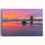 Black and white photo of Cannon Beach, Oregon on stretched canvas, ideal for kitchen wall art.