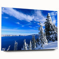 Acrylic print of Crater Lake in Oregon featuring vivid blue and green tones, suitable for bedroom or dining room decor.