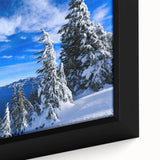 Extra large framed canvas featuring a textured depiction of Crater Lake, Oregon in vibrant blues and greens.