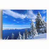 Black and white photograph of Crater Lake, Oregon on large stretched canvas, suitable as kitchen wall art.
