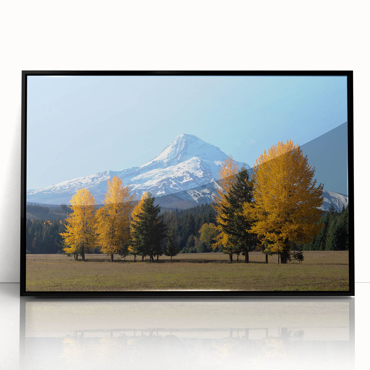 Large abstract wall art depicting Mount Hood in Oregon, using muted earth tones on a framed acrylic.