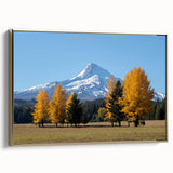 Framed canvas depicting Mount Hood in Oregon, with muted earth tones and vintage poster style, ideal for bedroom wall art.