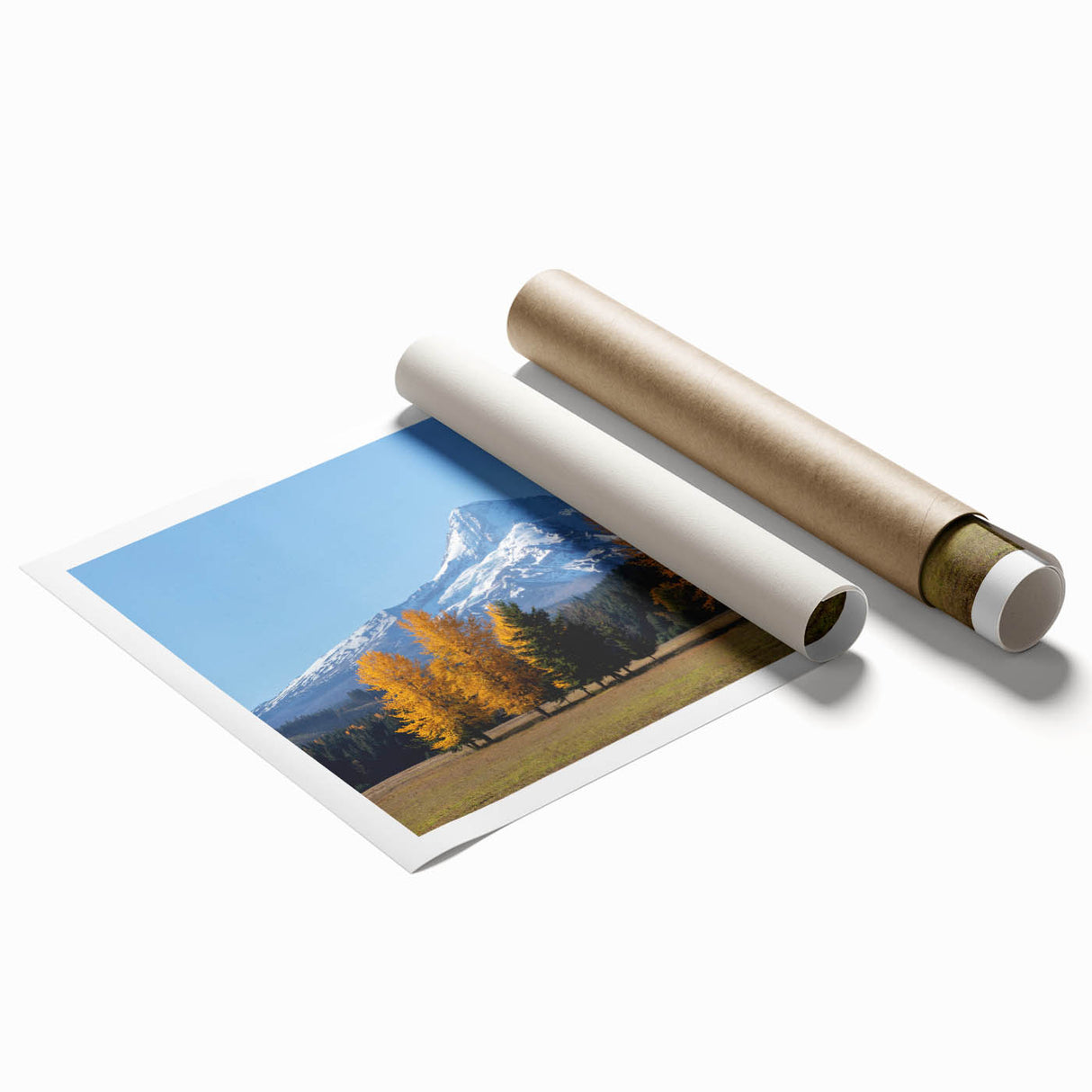 Extra large wall art featuring Oregon's Mount Hood in muted earth tones on rolled canvas, suitable for classy bathroom decor.