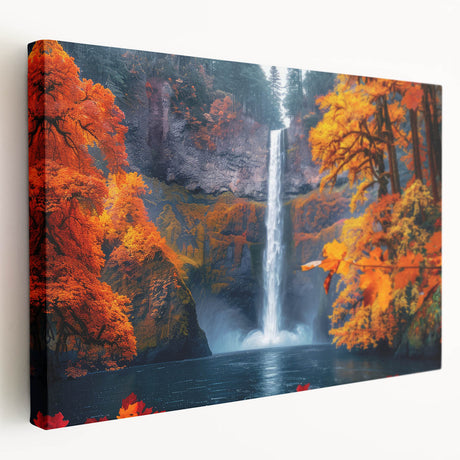Large art of Multnomah Falls in Oregon, rendered in realistic style on stretched canvas, suited for kitchen wall art.