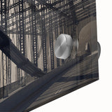 Large abstract wall art of Pittsburgh skyline in muted gray and blue tones on acrylic glass, ideal for dining room decor.