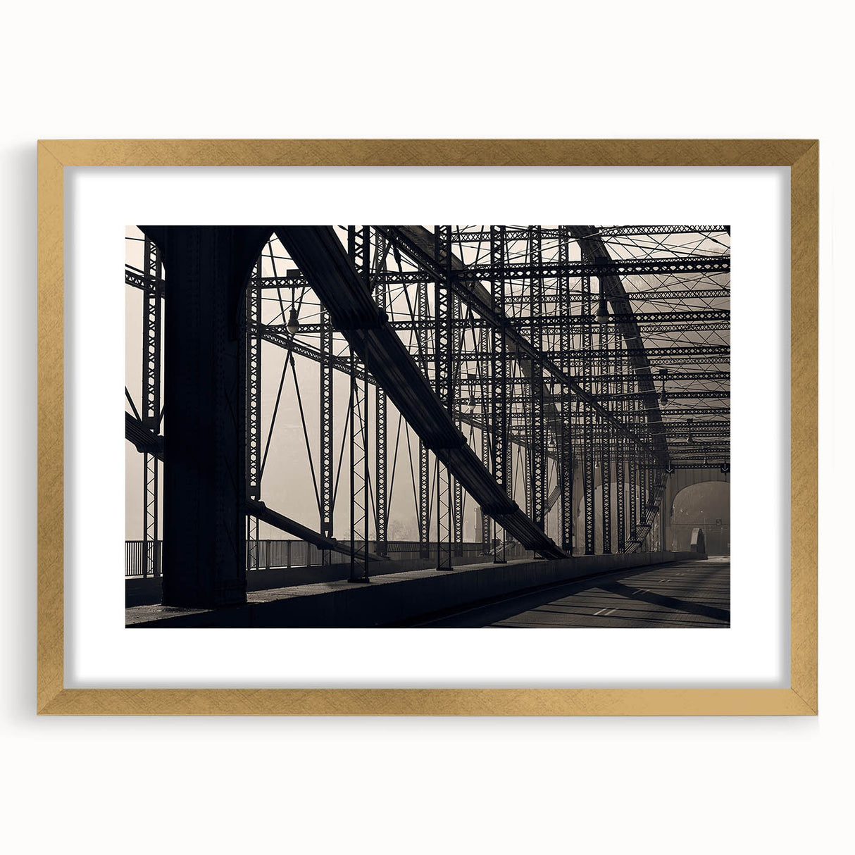 Extra large wall art featuring an abstract print of Pittsburgh skyline in textured gold and black tones on a framed canvas.