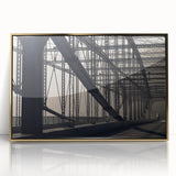 Framed acrylic print of Pittsburgh skyline in gold and blue tones, ideal for modern art wall decor.