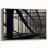 Framed canvas depicting vintage-style Pittsburgh landscape in muted gold and black tones, ideal for bedroom wall decor.