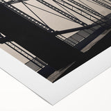 Art deco poster of Pittsburgh skyline in muted metallic tones, rolled canvas, suitable for dining room wall art.