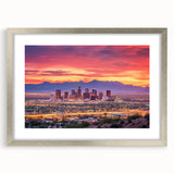 Textured abstract art print of Phoenix valley in muted brown tones, framed in silver, suitable for bedroom ambiance.