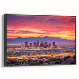Black and white framed canvas of Phoenix valley landscape, ideal for bedroom wall art.