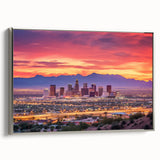 Landscape painting of Phoenix valley in muted earth tones on a framed canvas, ideal for living room decor.