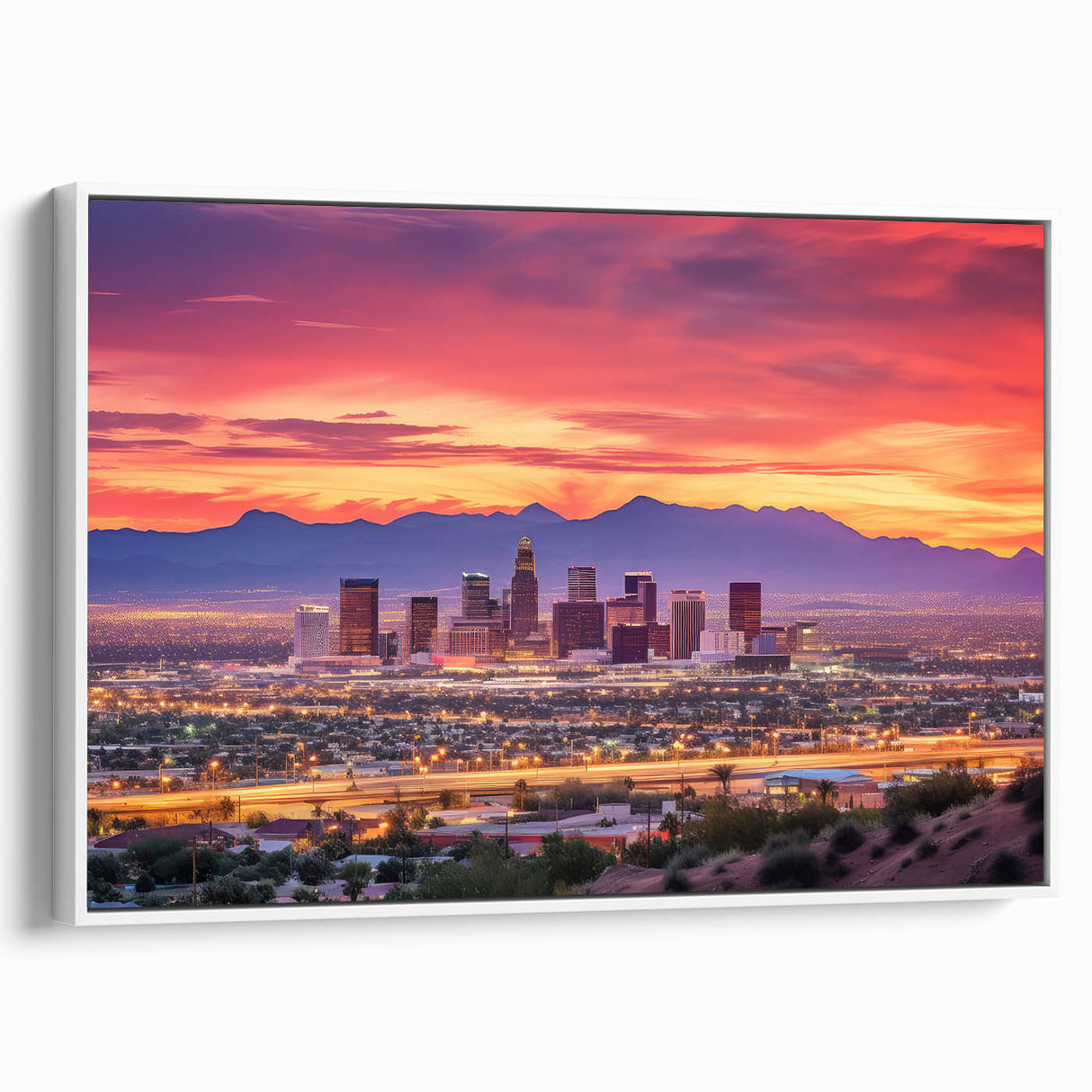 Vintage poster art of Phoenix Valley on framed canvas, featuring a colorful palette, ideal for living room wall decor.