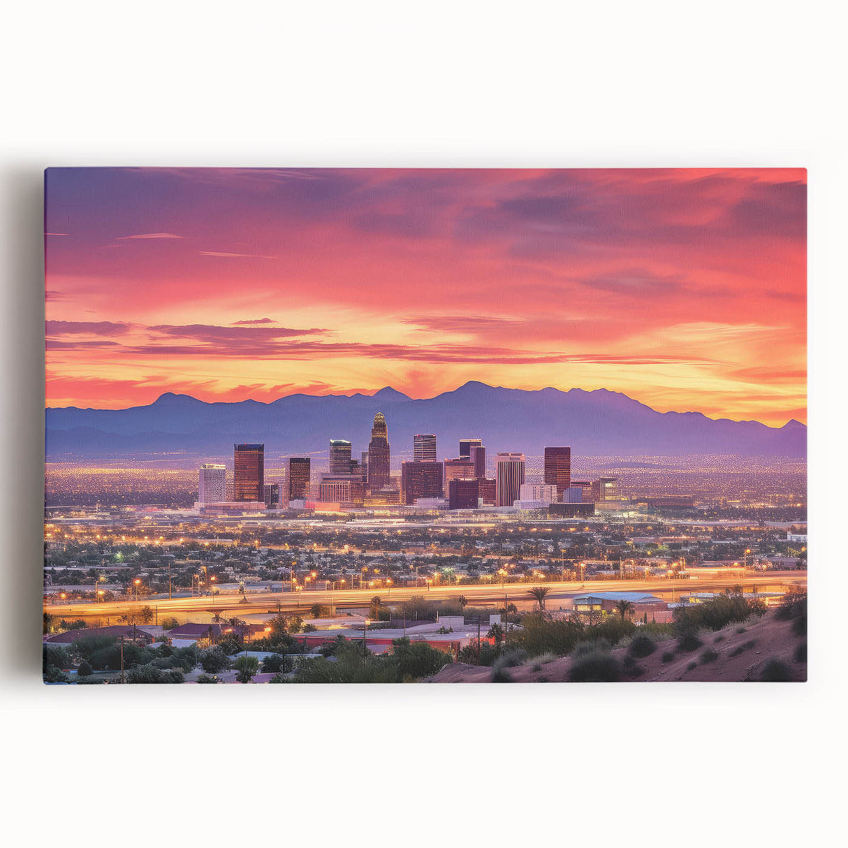 Large black and white stretched canvas of Phoenix Valley, ideal for kitchen wall art.