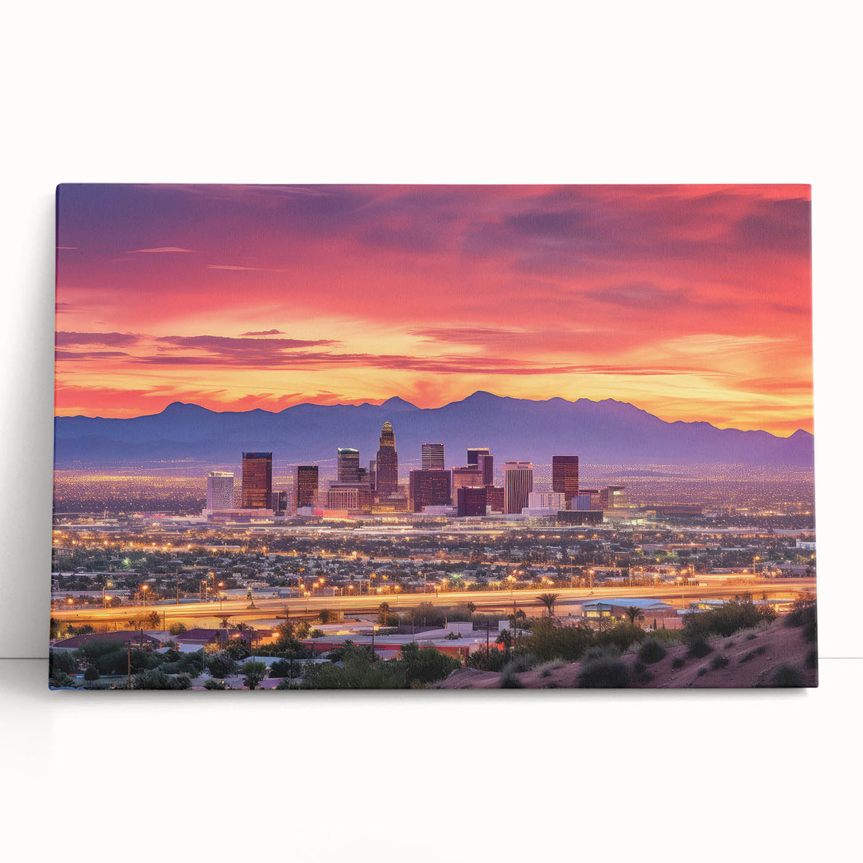 Large black and white stretched canvas featuring a detailed Phoenix valley scenery, ideal for kitchen wall art.