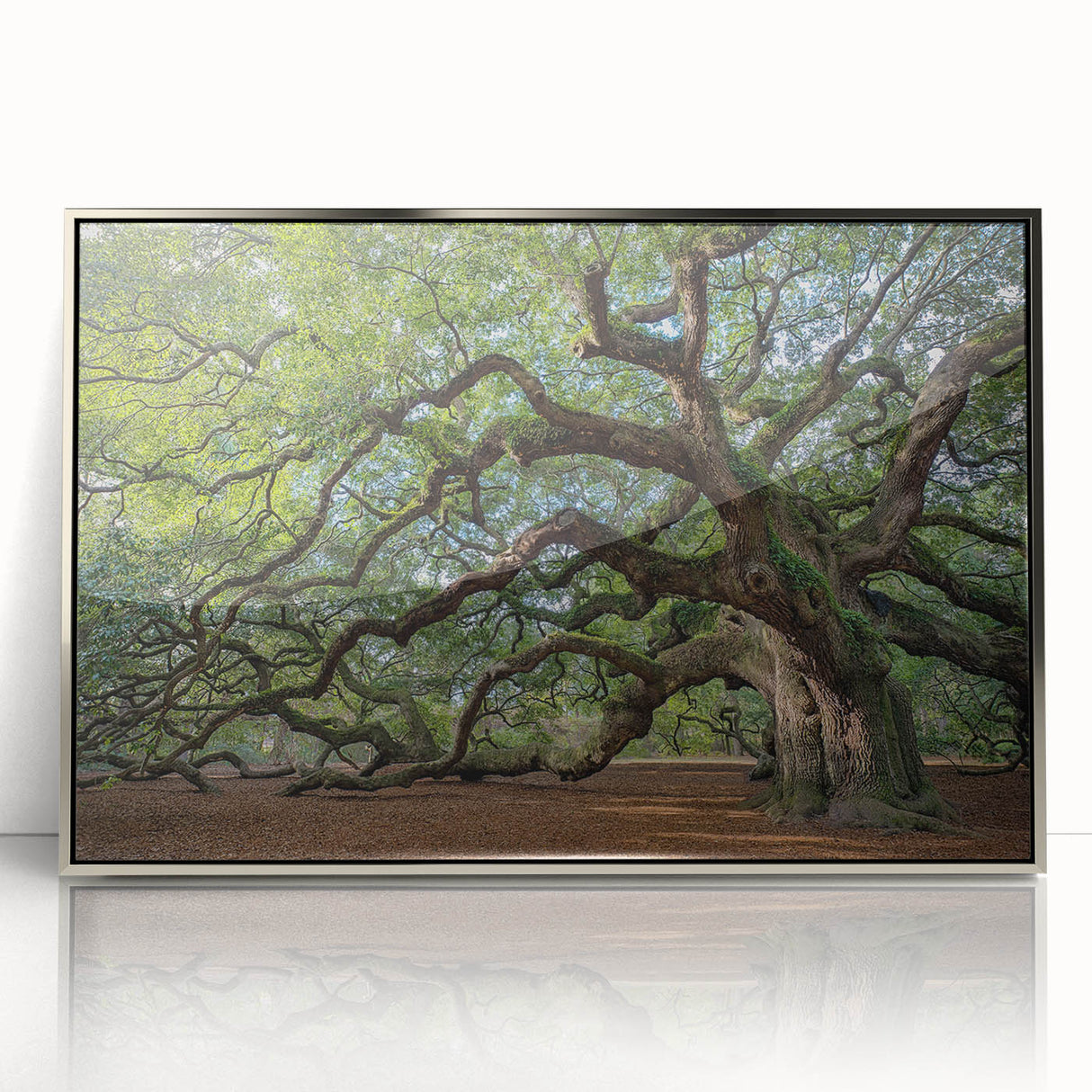 Mid-century modernist art depicting Charleston, South Carolina, in silver framed acrylic, featuring pastel shades.