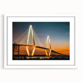 Abstract art print of South Carolina scenery in muted green and blue tones on a white framed canvas.