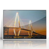 Art deco style poster of South Carolina scenery in muted green and blue tones, framed acrylic print.