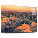 Large abstract depiction of South Dakota Badlands in muted earth tones on acrylic glass.