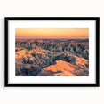 Abstract art print of South Dakota Badlands in vibrant colors on a large textured canvas, suited for living room decor.