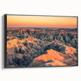 Black and white framed canvas of South Dakota Badlands landscape, ideal for bedroom wall art.