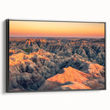 Black and white framed canvas of South Dakota Badlands landscape, ideal for bedroom wall art.