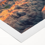 Art deco poster of South Dakota Badlands in muted earth tones on rolled canvas, suitable for dining room wall art.