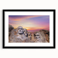 Colorful art print of Mt. Rushmore in vibrant hues on a textured, framed canvas, ideal for living room decor.