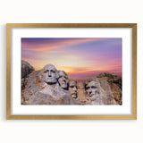 Extra large wall art of Mt. Rushmore in textured style, with gold frame, suited for living room decor.