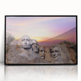Framed acrylic print of Mt. Rushmore in grayscale tones, suitable for modern art wall decor.