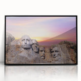 Framed acrylic print of Mt. Rushmore in grayscale tones, suitable for modern art wall decor.