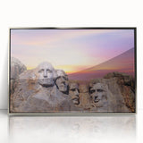 Mid-century modernist art of Mt. Rushmore in muted gray tones, framed acrylic, ideal for modern art wall decor.