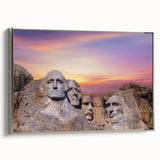 Framed canvas depicting a grayscale Mt. Rushmore landscape, ideal for adding a historical touch to office spaces.