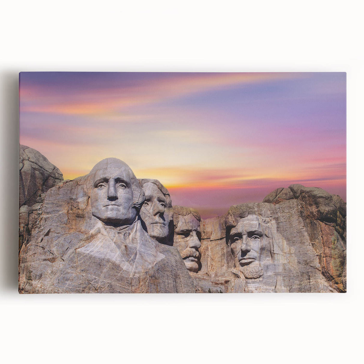 Black and white stretched canvas of Mt. Rushmore, ideal for kitchen wall art.
