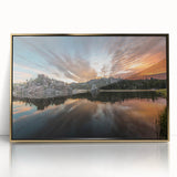 Large art print of South Dakota scenery in gold tones on acrylic, framed, reflecting mid-century modernist style.