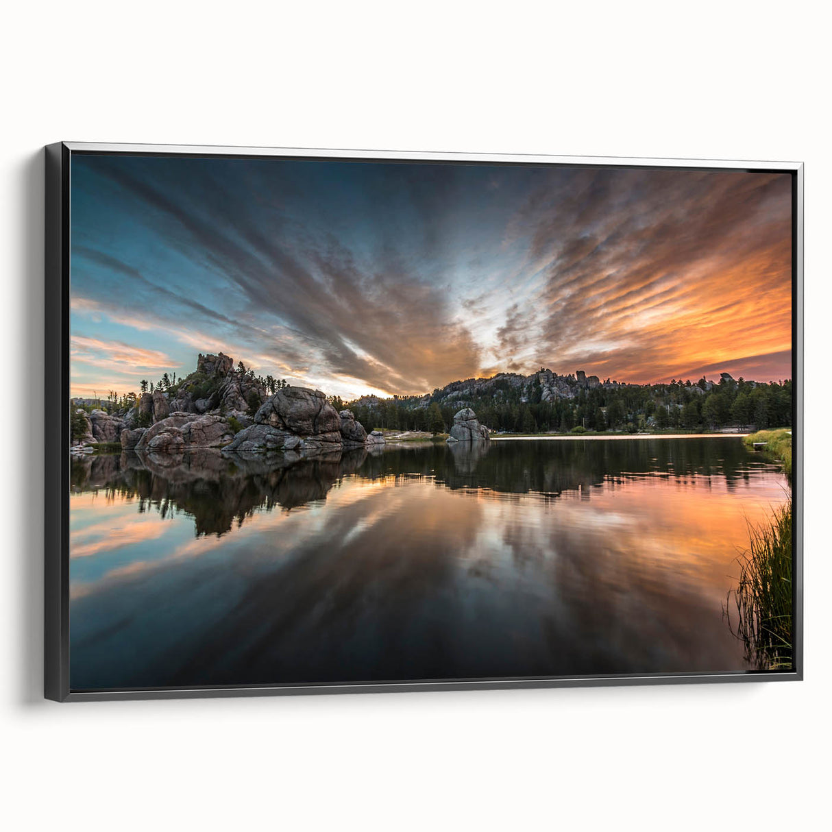 Black and white framed canvas of a South Dakota landscape, ideal for bedroom wall art.