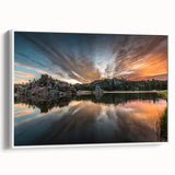 Vintage poster art of South Dakota scenery on a framed canvas, featuring a colorful palette, ideal for living room decor.